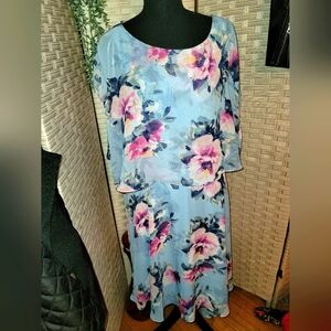 Jessica Howard 16 Blue Floral Flutter Sleeve Dress